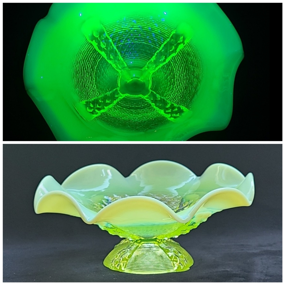 Antique Northwood Vaseline opalescent ruffle dish